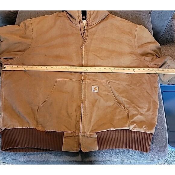 VTG Carhartt Full Zip Hoodie Jacket 3XL Tan USA Thrashed Workwear GUC - Picture 8 of 12